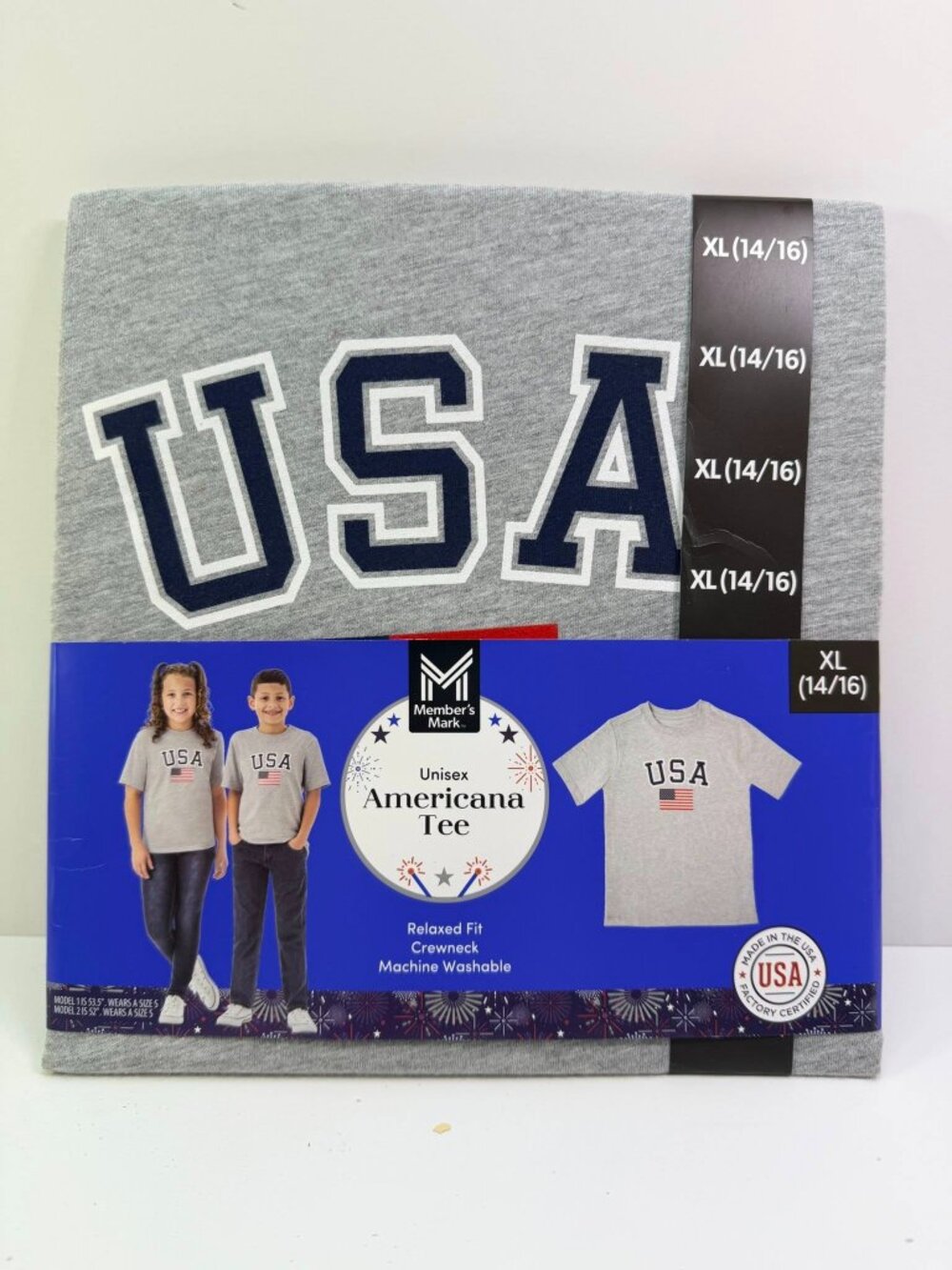 Member’s Mark Unisex Americana Tee XL 14/16 Gray USA Graphic